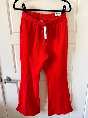 PINK Victoria's Secret Red Fleece Track Pants with Drawstring
